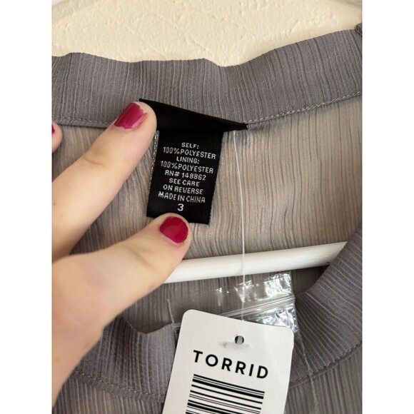 Torrid 3X Chiffon Ruffle Trim Mock Neck Open Shoulder Top Blouse Shirt Plus Size - Picture 7 of 9